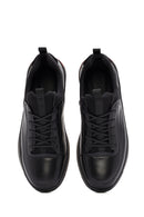 Erkek Siyah Bağcıklı Deri Sneaker | Derimod