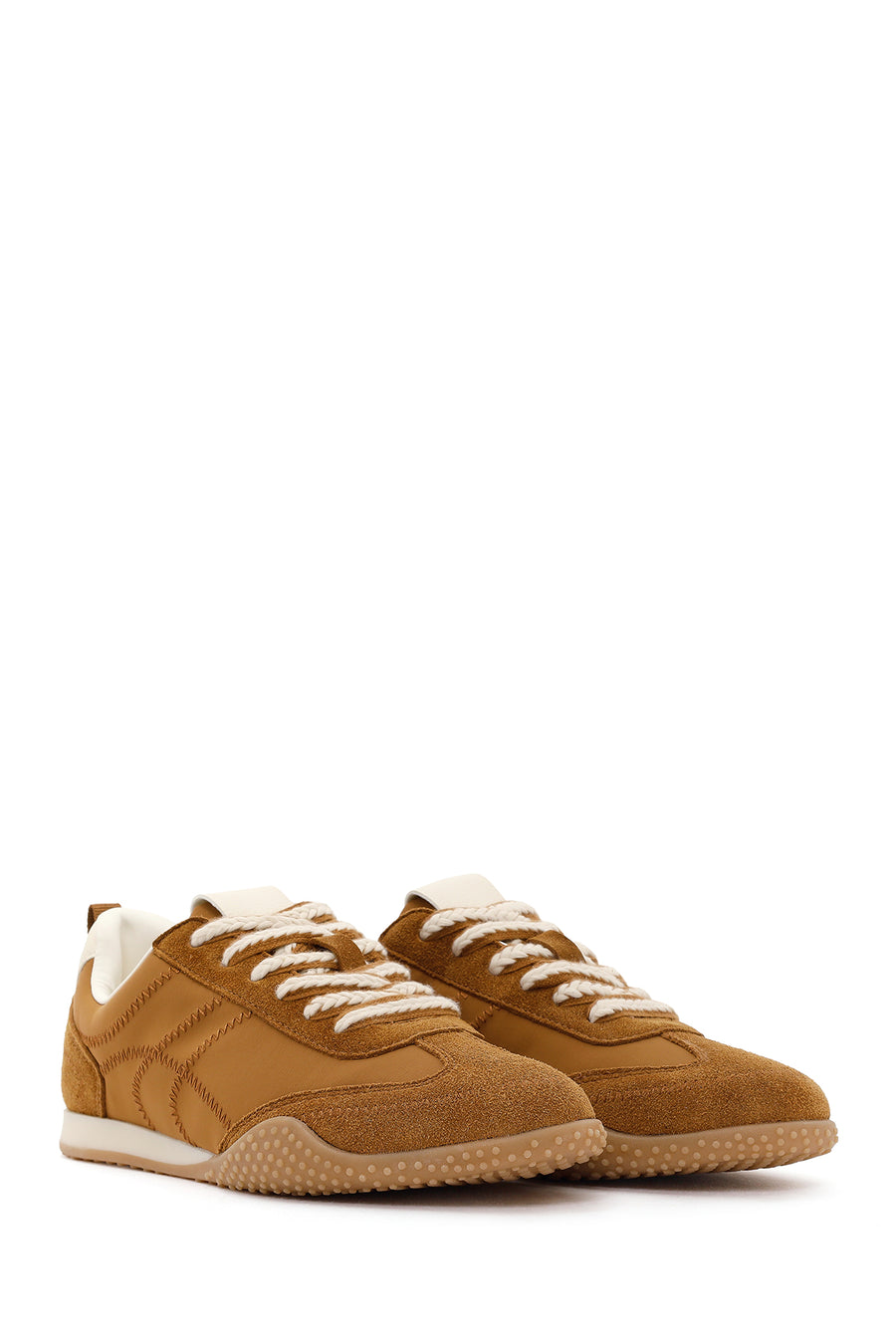 Kadın Taba Bağcıklı Deri Sneaker