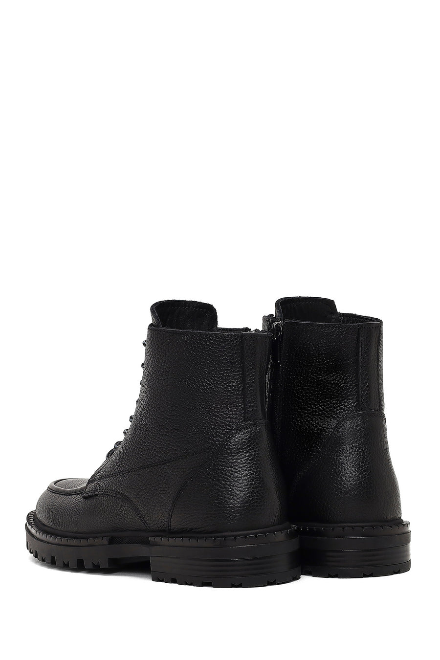 Men's Black Zippered Leather Combat Boots
