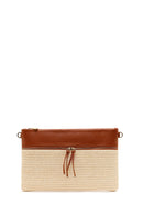 Woman Beige Long Chain Strap Wicker Clutch Bag | Derimod