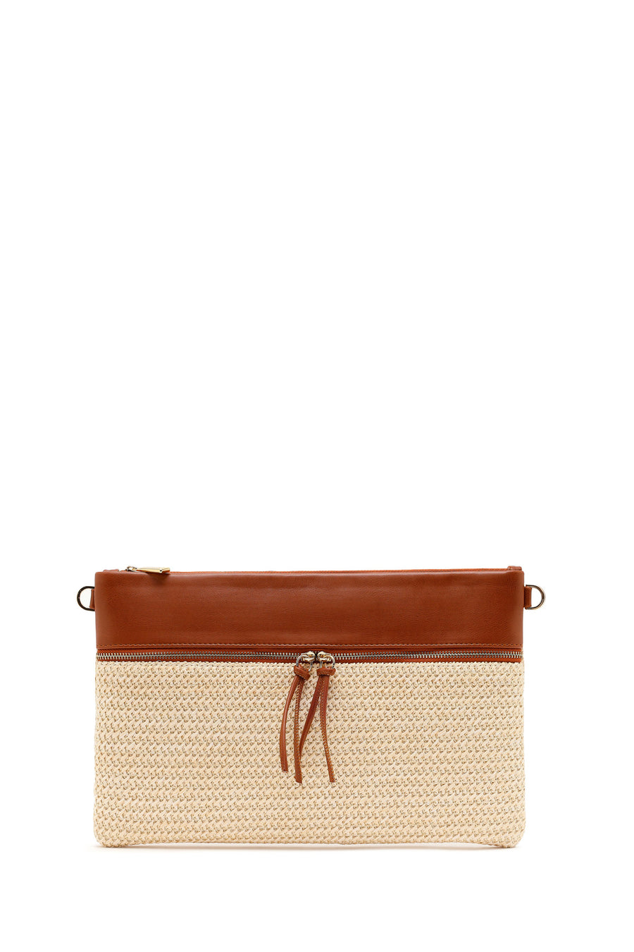 Woman Beige Long Chain Strap Wicker Clutch Bag