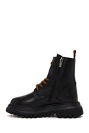 Harley Davidson Woman Black Becky Zip Closure Thick-Soled Leather Combat Boots | Derimod