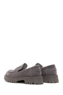 Women's Gray Leather Suede Masculine Loafer | Derimod