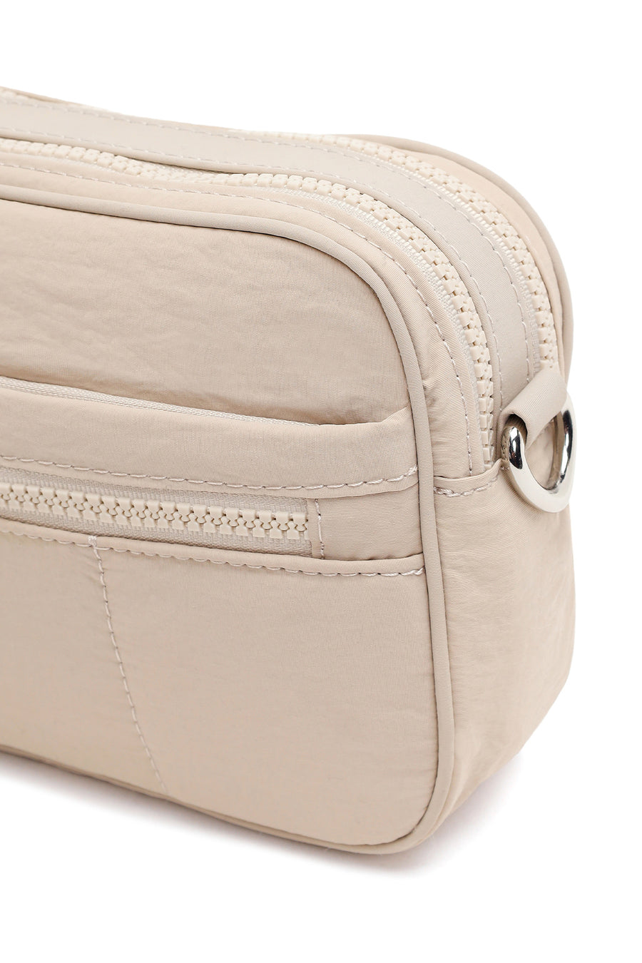 Woman Cream Long-Strap Fabric Crossbody Bag