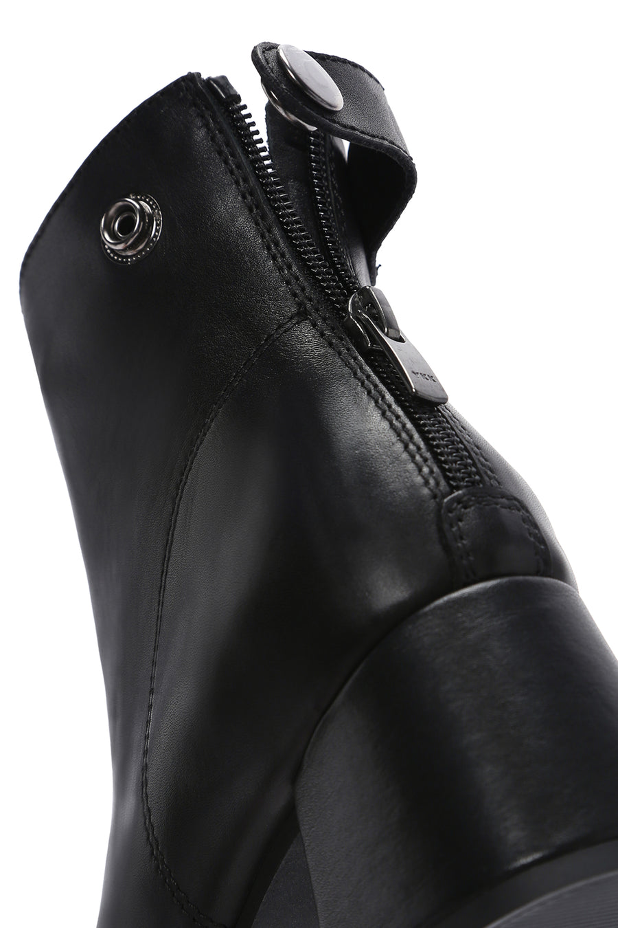Women's Black Zipper Heeled Leather Boots
