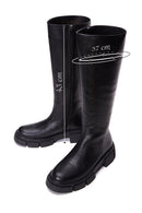 Women's Black Leather Zippered Thick Soled Boots | Derimod