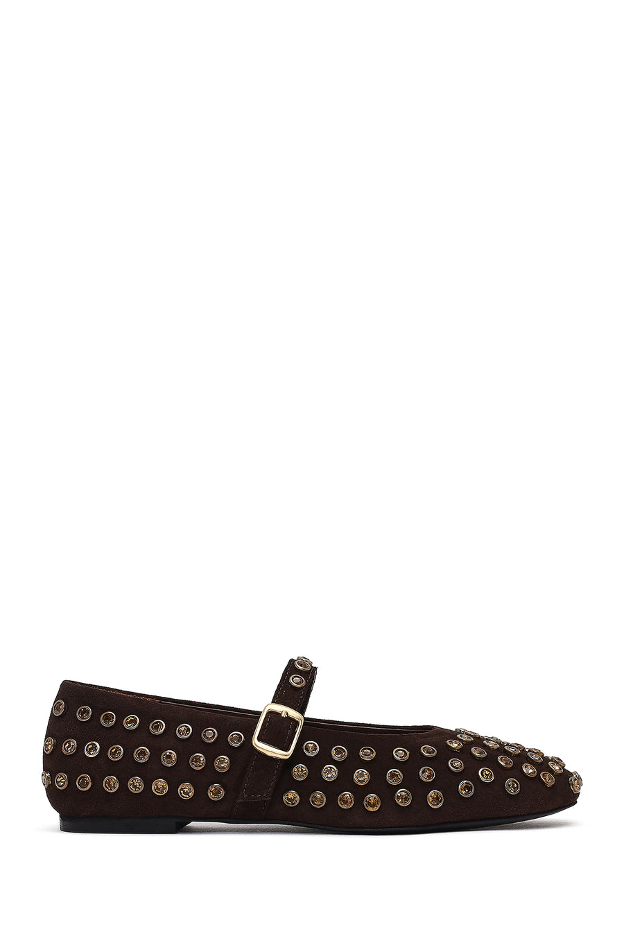 Woman Brown Stone-Embellished Leather Ballet Flat AF160000DK | Derimod