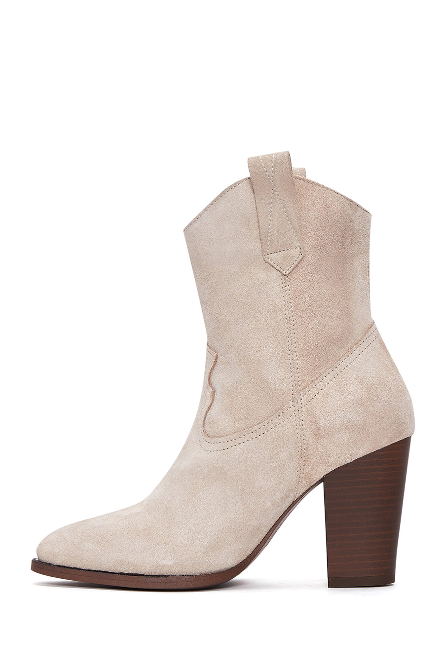 Women's Beige Suede Leather Heeled Cowboy Boots