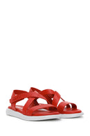 Women's Red Leather Comfort Sandals | Derimod