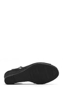 Women's Black Glitter Ankle Buckle Wedge Heel Espadrille Sandals | Derimod