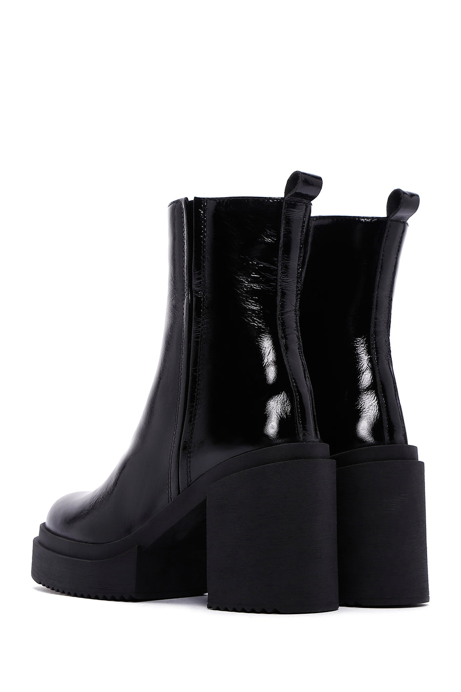 Women's Black Patent Leather Heeled Chelsea Boots