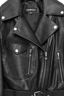 Atlantis Women's Black Double Breasted Leather Jacket | Derimod