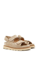 Women's Beige Strapped Chunky Sole Suede Leather Sandals | Derimod