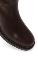 Woman Brown Zip Closure Thick-Heeled Leather Boots | Derimod