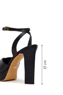 Woman Black Ankle-Buckle Platform High Chunky Heel Leather Sandal | Derimod