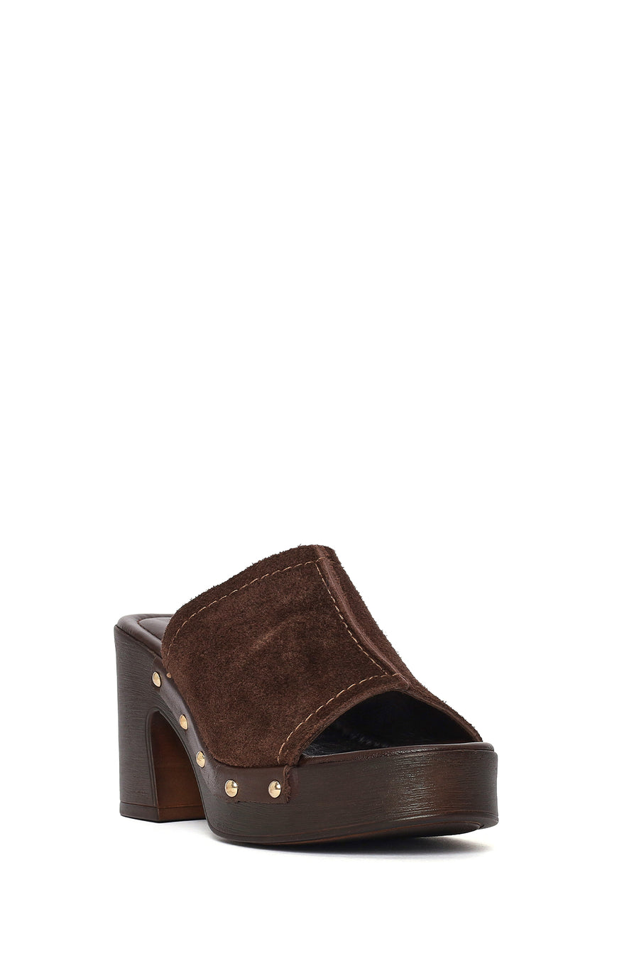 Women's Brown Thick Heeled Suede Leather Slippers