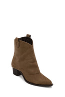 Woman Mink Thick-Heeled Suede Boots | Derimod