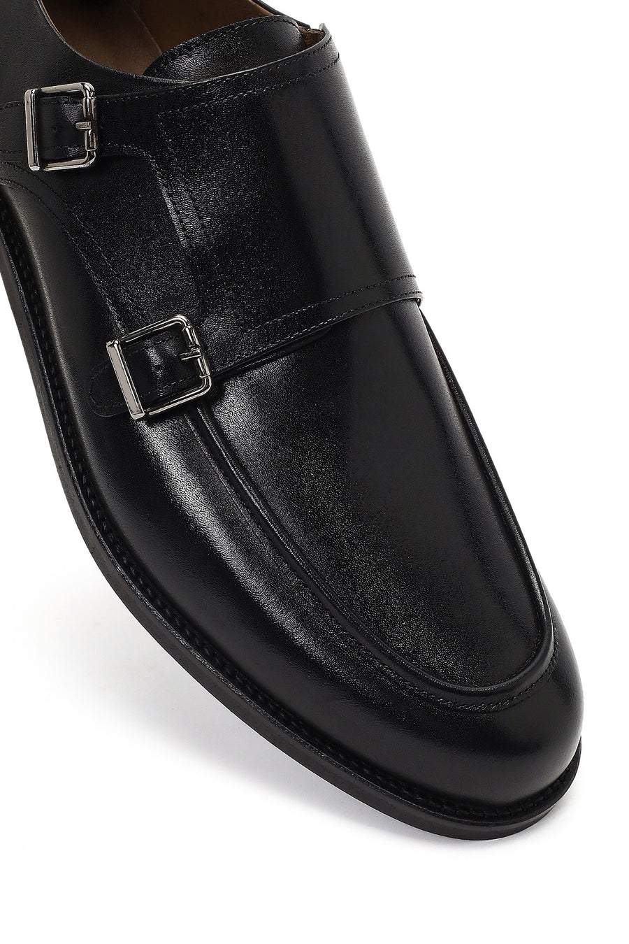 Male Black Double-Buckle Leather Casual Shoes
