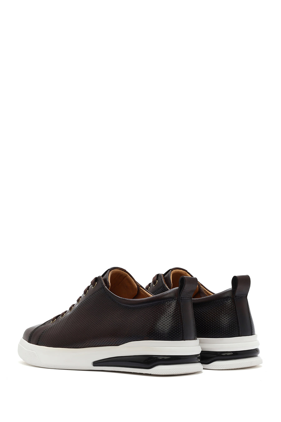 Erkek Kahverengi Bağcıklı Deri Sneaker