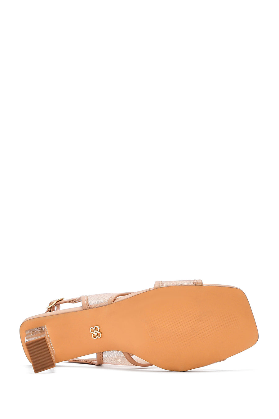 Women's Beige Fabric Sandals with Thick Heels and Buckle Ankle Straps