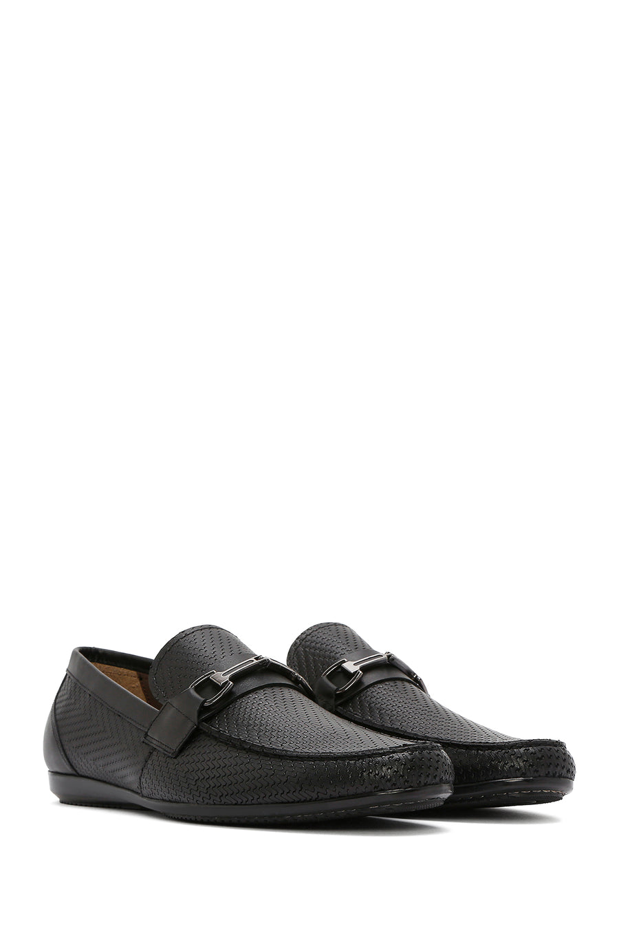 Erkek Siyah Baskılı Deri Casual Loafer