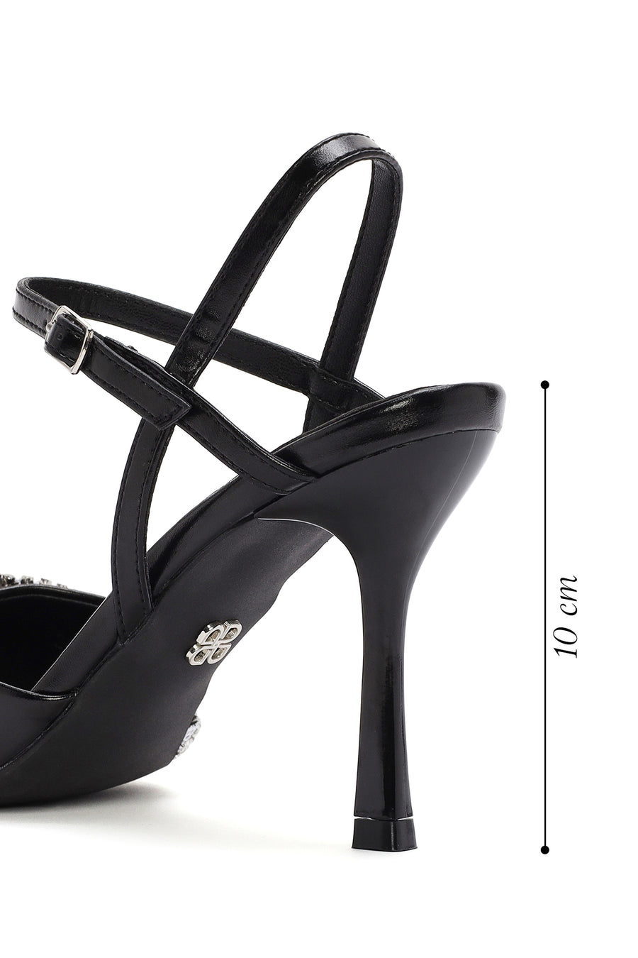 Kadın Siyah Arkası Açık Yüksek Topuklu Taşlı Stiletto