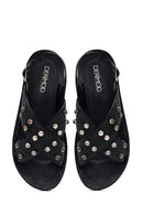 Women's Black Stone Straw Sandals | Derimod