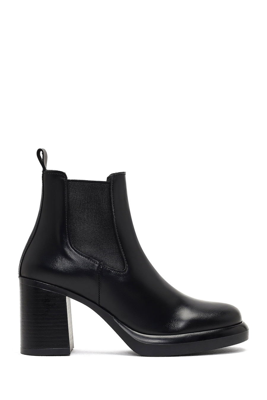 Women's Black Thick Heeled Leather Chelsea Boot 25WFD188318 | Derimod