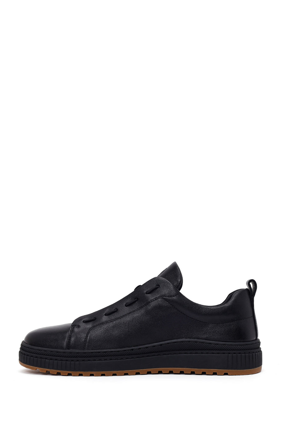 Erkek Siyah Bağcıklı Deri Sneaker