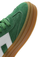 Women's Green Lace-Up Suede Leather Sneakers | Derimod