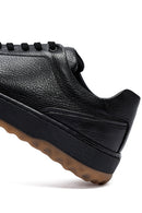Erkek Siyah Bağcıklı Deri Sneaker | Derimod