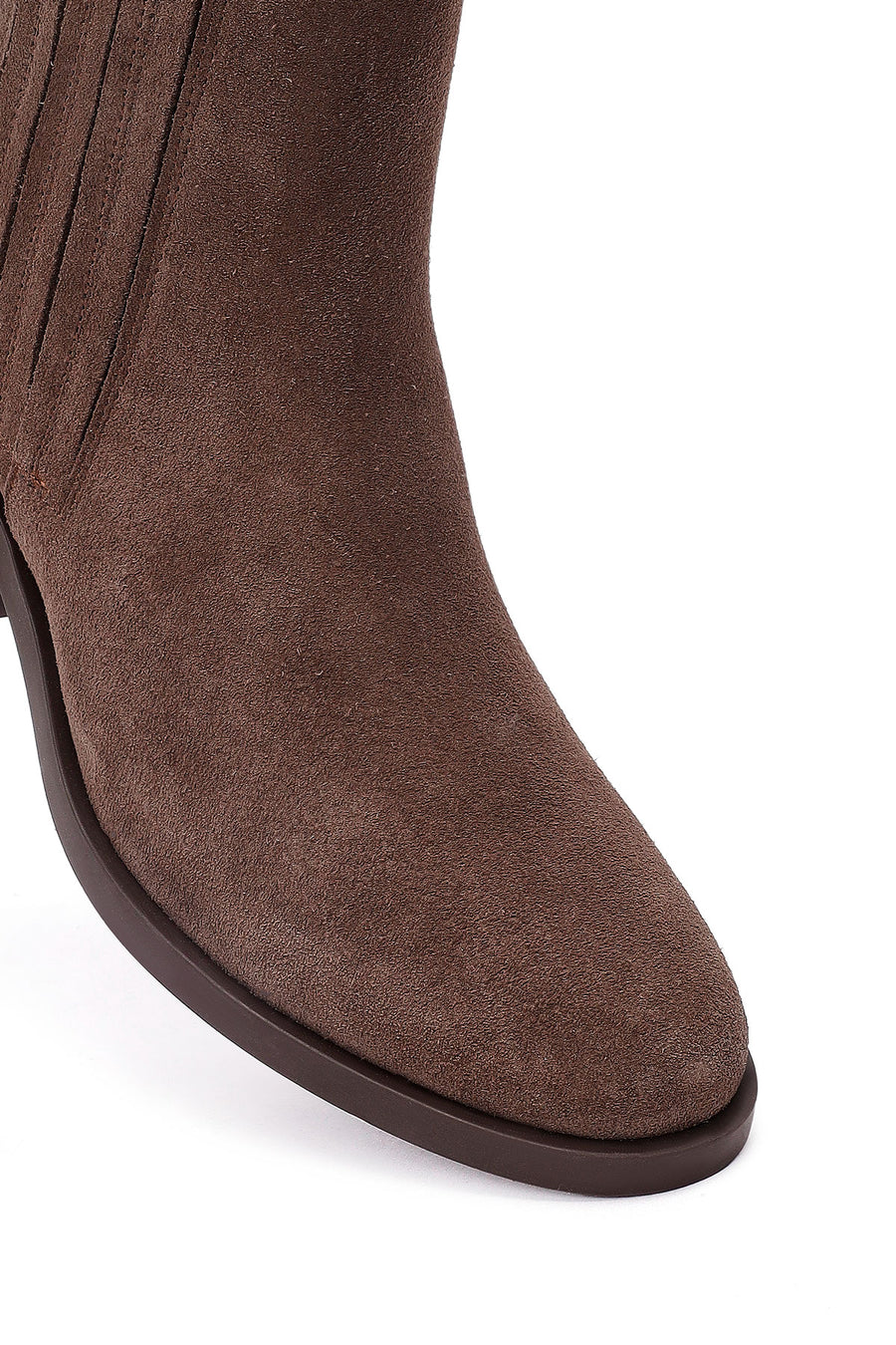 Woman Mink Zip Closure Short Thick Heeled Suede Boots