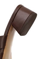 Woman Brown Short Thick-Heeled Leather Slipper | Derimod