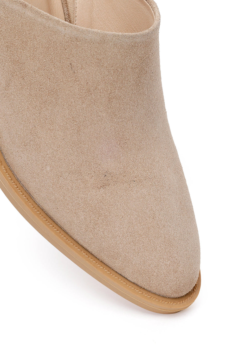 Woman Beige Mule Open Back Chunky Heeled Suede Slipper