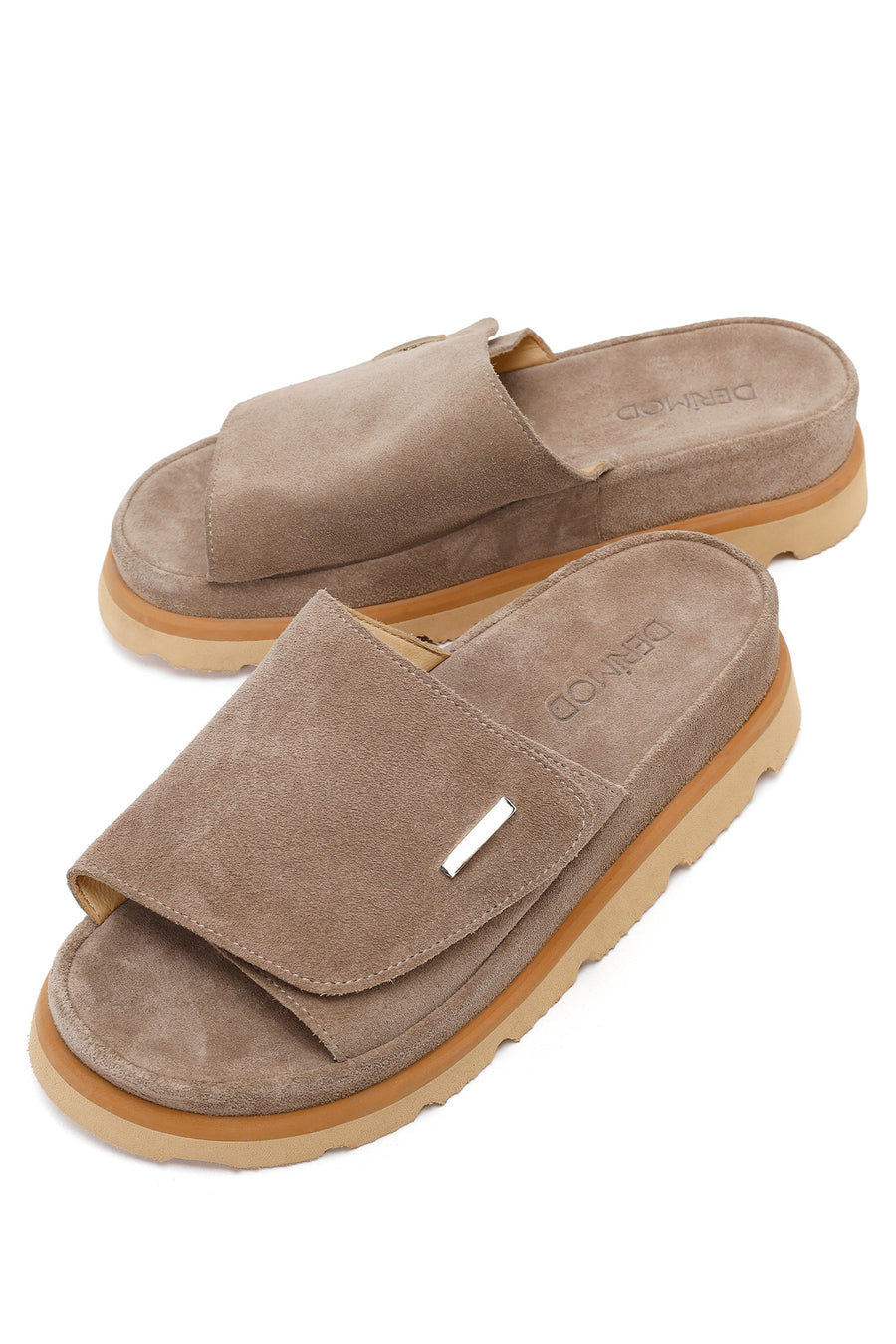 Women's Beige Thick Soled Suede Leather Slippers