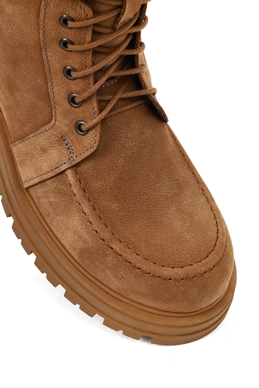 Women's Camel Zippered Thick-Soled Nubuck Leather Ankle Boots