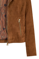 Lara Woman Camel Short Suede Leather Jacket | Derimod