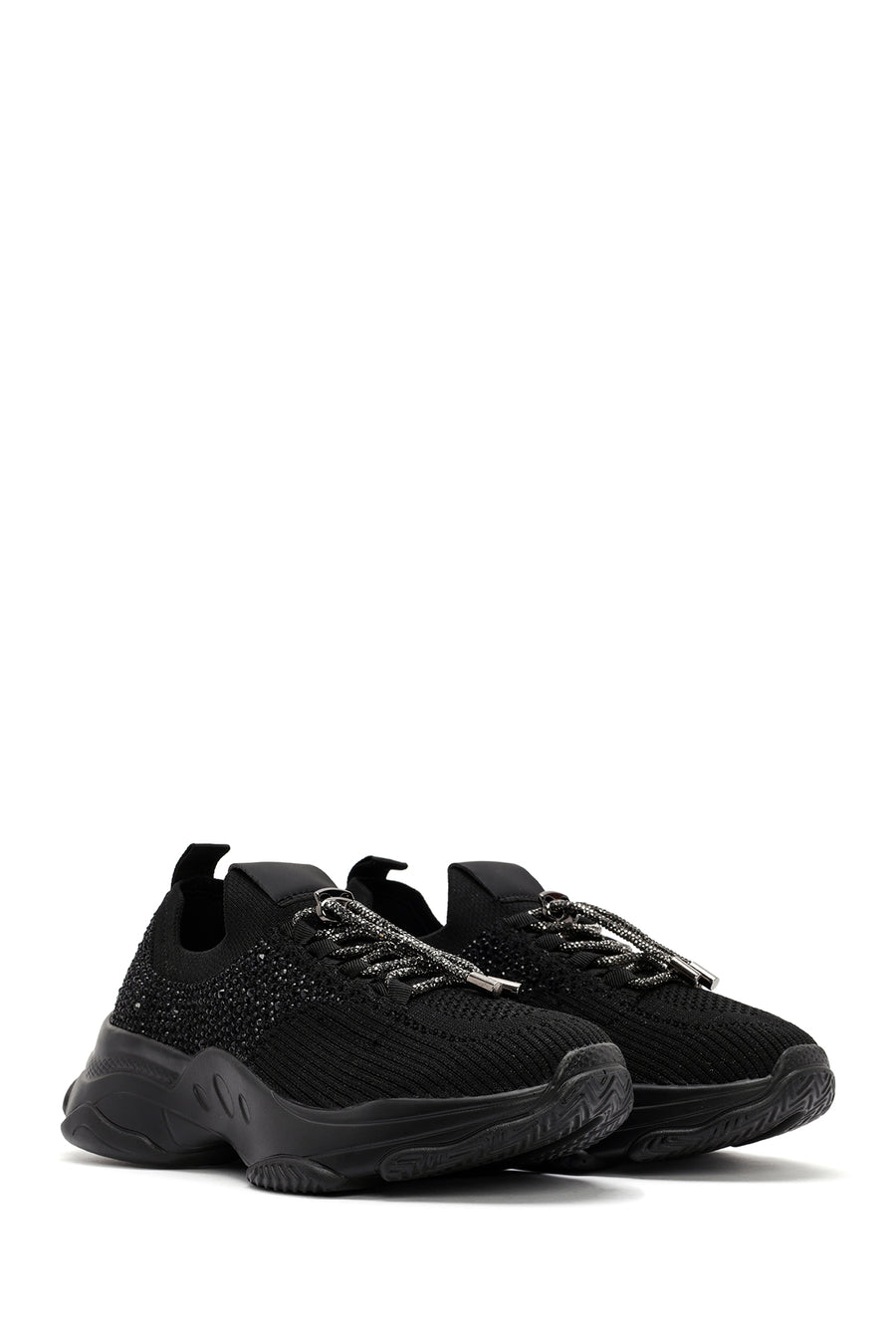 Derimod Zero Women's Black Lace-Up Stone Detailed Fabric Sneakers