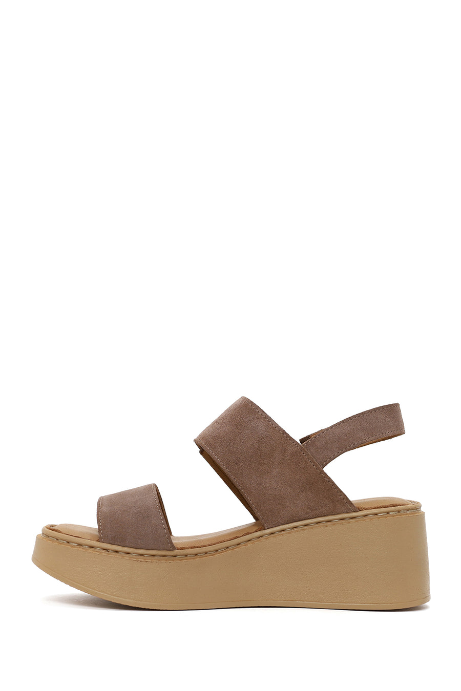 Woman Mink Wedge Heel Ankle Elastic Suede Comfort Sandal