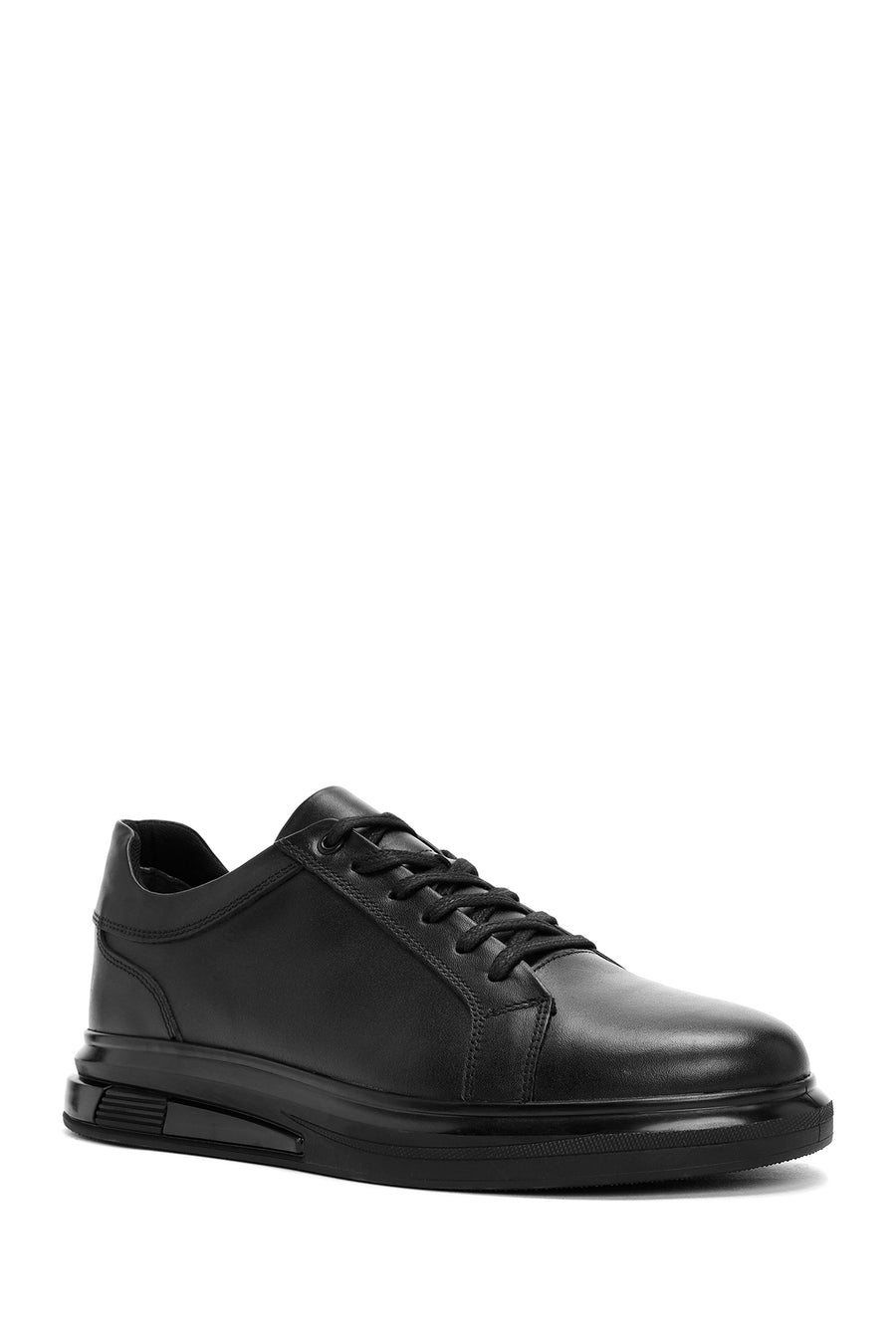 Erkek Siyah Bağcıklı Deri Sneaker