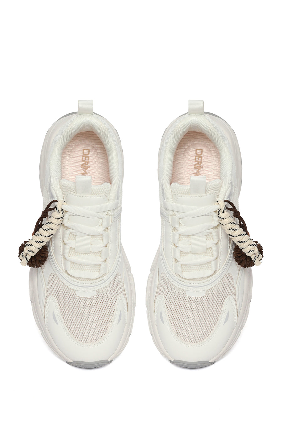 Kadın Beyaz Bağcıklı Kalın Tabanlı Charmlı Sneaker
