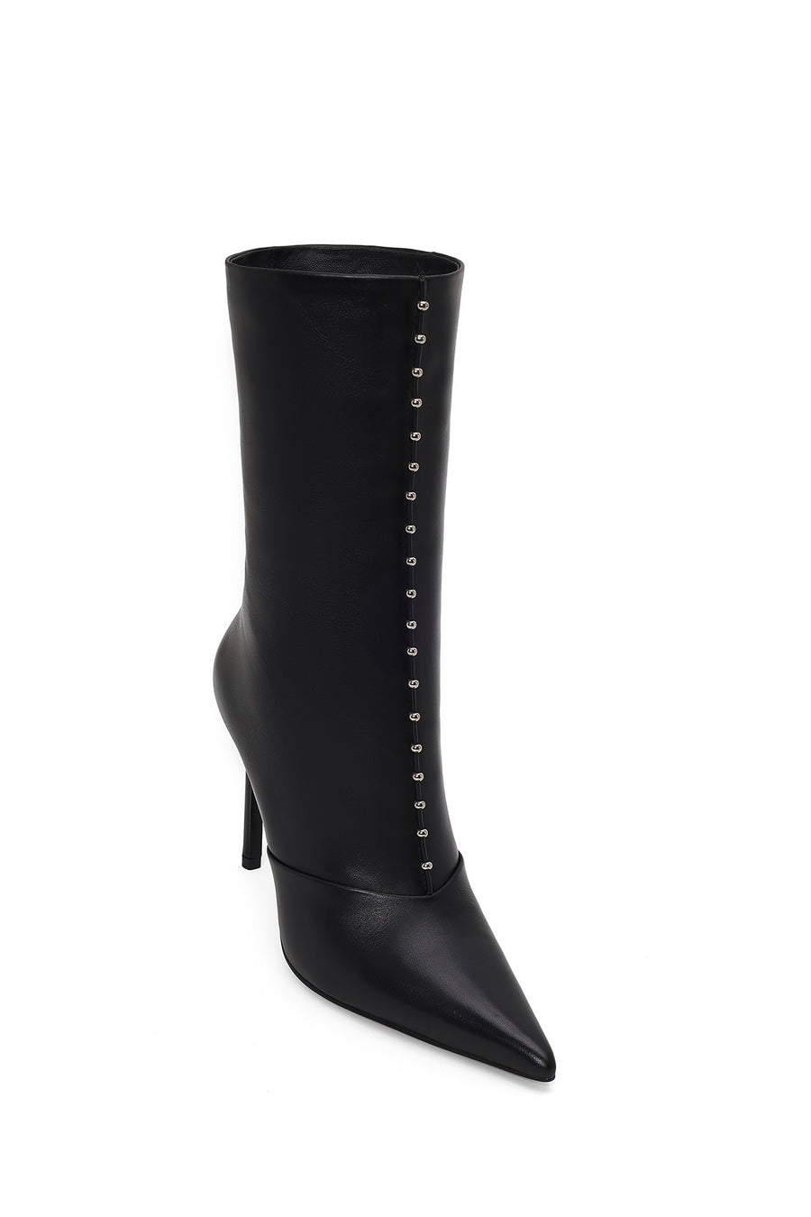 Woman Black High Thin Heeled Leather Boots