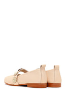 Women's Beige Stoned Leather Ballerinas | Derimod