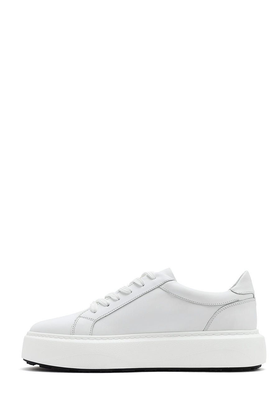 Erkek Beyaz Bağcıklı Kalın Tabanlı Deri Sneaker