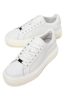 Male White Lace-Up Thick-Soled Leather Sneaker | Derimod