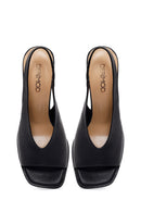 Woman Black Thick-Heeled Leather Sandal | Derimod