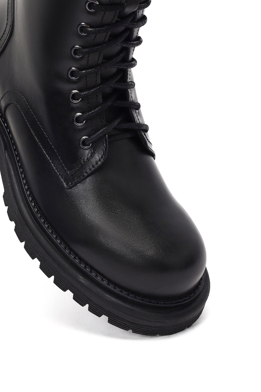 Women's Black Zipper Leather Combat Boots