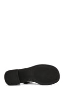 Women's Black Ankle Strap Thick Heeled Leather Sandals | Derimod