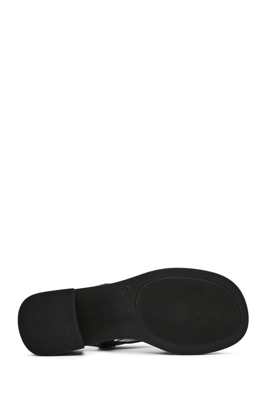 Women's Black Ankle Strap Thick Heeled Leather Sandals