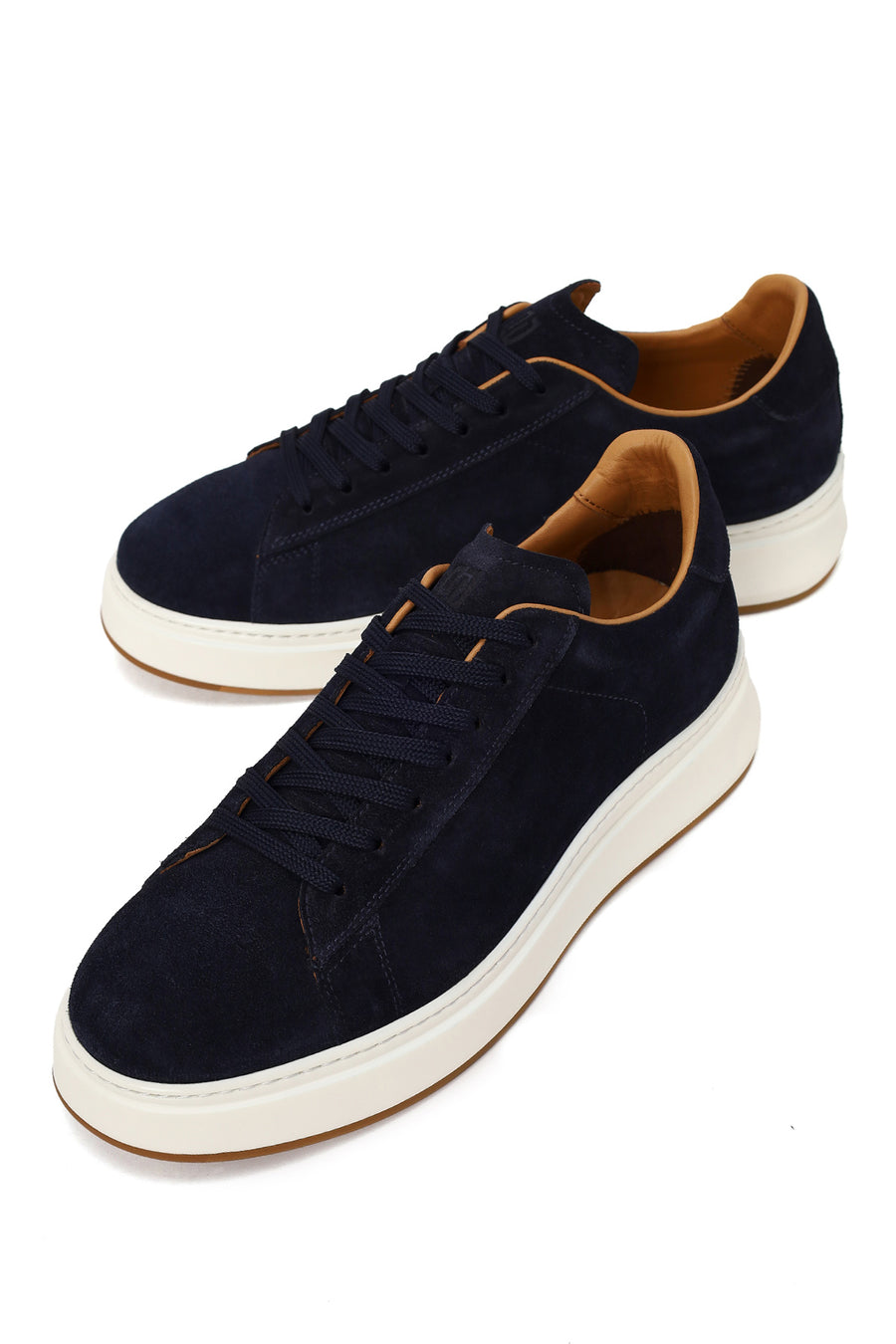 Male Navy Blue Lace-up Thick-soled Suede Leather Sneaker